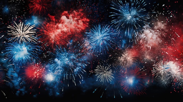 Fuegos artificiales de celebración rojos, azules y blancos