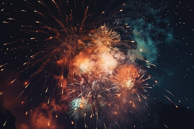 Fuegos artificiales en el cielo nocturno con fondo negro