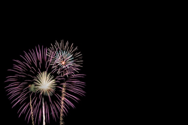 Fuegos artificiales de colores para la celebración de fondo negro