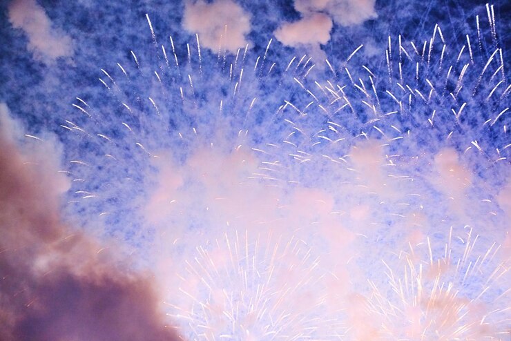 Fuegos artificiales de colores en un cielo nocturno