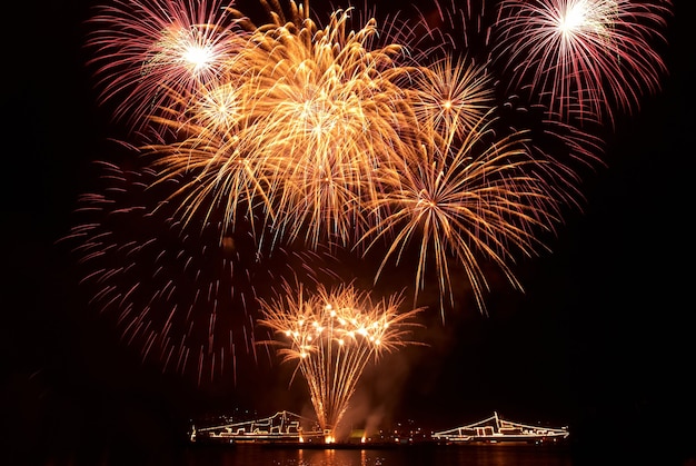 Fuegos artificiales de colores sobre el fondo del cielo negro