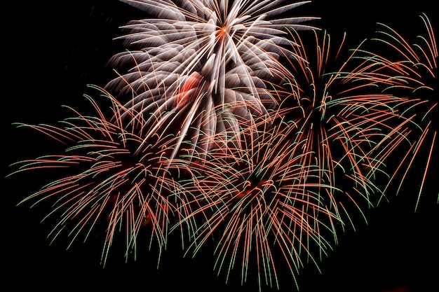 Fuegos artificiales de colores sobre un fondo de cielo nocturno.