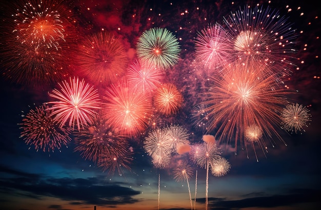 fuegos artificiales coloridos se encienden en el cielo nocturno