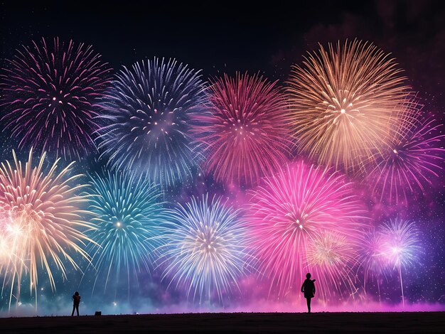 Fuegos artificiales coloridos en un fondo aislado