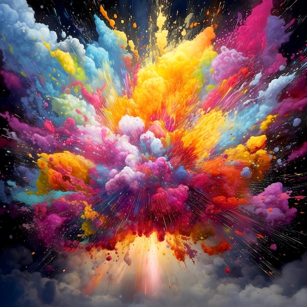 Fuegos artificiales coloridos multicolores de polvo Fondo del festival del arco iris