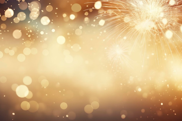 Fuegos artificiales dorados vintage y bokeh en la víspera de Año Nuevo y espacio para copiar