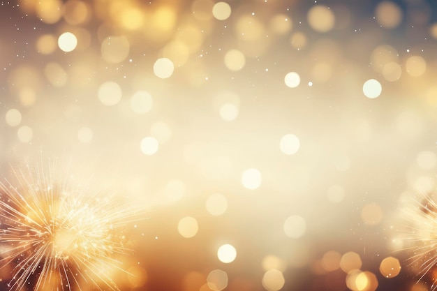 Fuegos artificiales dorados vintage y bokeh en la víspera de Año Nuevo y espacio para copiar