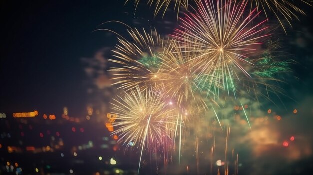 Los fuegos artificiales se encienden en el cielo nocturno.