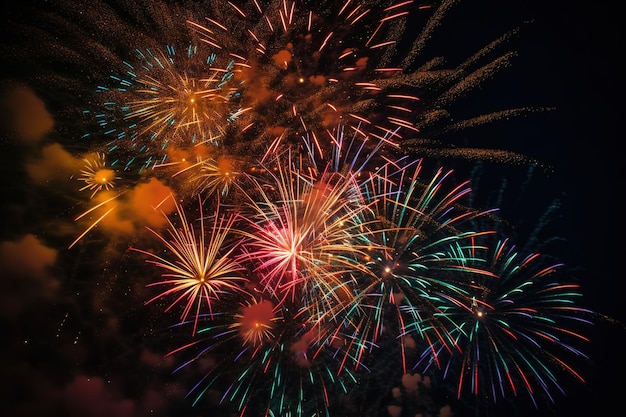 Los fuegos artificiales se encienden en el cielo nocturno.