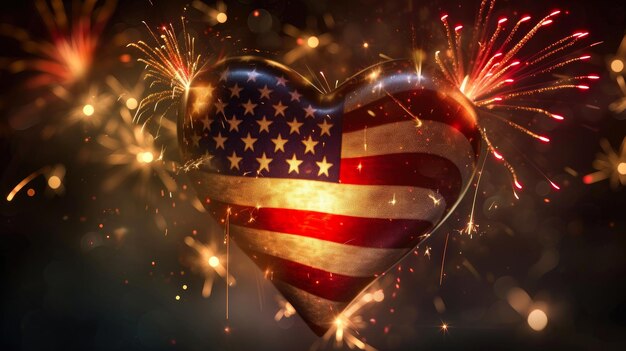 Fuegos artificiales enmarcados Estados Unidos Amor Corazón de la Libertad