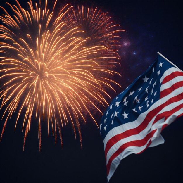 fuegos artificiales en el fondo de la bandera de los EE.UU. para el día de la independencia de los Estados Unidos