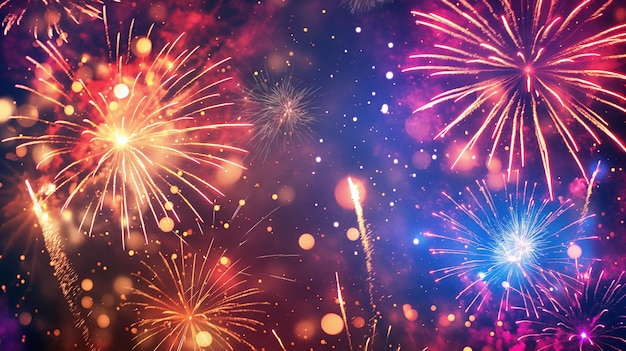 Fuegos artificiales con fuegos artificiales para el año nuevo