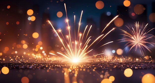 Los fuegos artificiales iluminan el cielo con un deslumbrante despliegue de concepto de Año Nuevo y Navidad