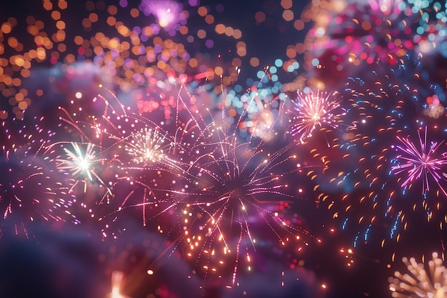 los fuegos artificiales se muestran en el cielo nocturno y la palabra fuegos artificiales