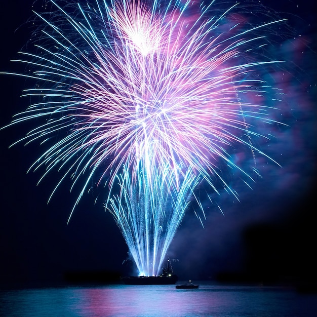 Fuegos artificiales, saludo con el fondo del cielo negro