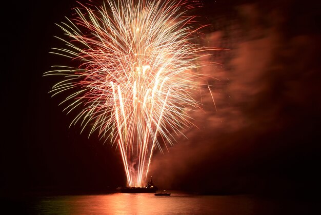 Fuegos artificiales, saludo con el fondo del cielo negro