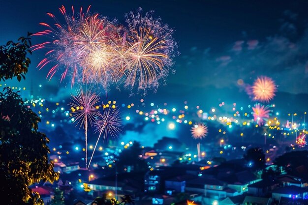 Fuegos artificiales sobre la ciudad