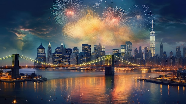 Fuegos artificiales sobre el puente de Brooklyn