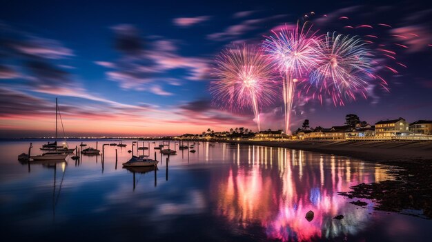 Fuegos artificiales sobre el puerto