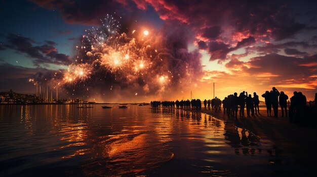 Los fuegos artificiales son una celebración del año nuevo.