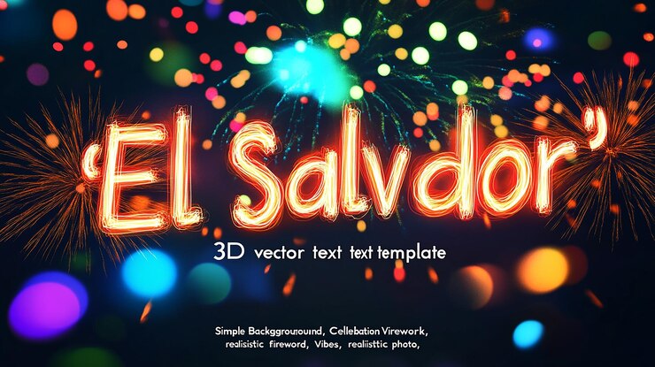 Foto fuegos artificiales texto de fondo oscuro plantilla de el salvador
