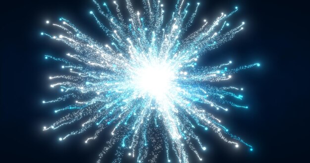Fuegos artificiales de torbellino de explosión de energía brillante abstracta de líneas azules y partículas mágicas abstractas