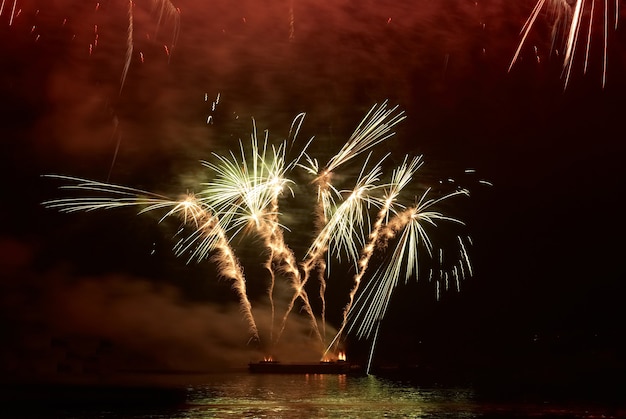 Fuegos artificiales de vacaciones coloridos en el cielo negro