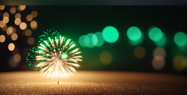 Foto fuegos artificiales verdes con rayas blancas luces bokeh y poca profundidad de campo fondo de textura oscura