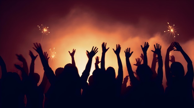 Fuegos artificiales en la víspera de Año Nuevo a medianoche con texto de espacio de copia