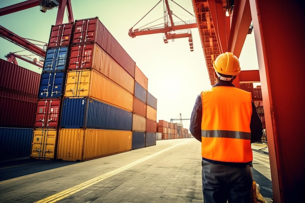Führung des Vorarbeiters Containerverladung vom Frachtschiff für den Import-Export