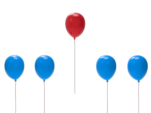 Führungskonzept mit rotem Ballon unter blauen Ballons