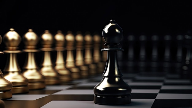Führungskonzept Schwarzer Schachbauer, der sich mit generativer KI-Technologie aus der Goldmasse hervorhebt