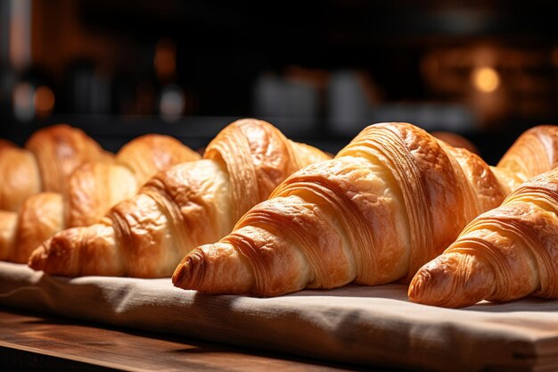 Fülle von schuppigen Croissanten in einer charmanten Bäckerei