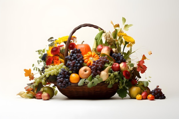Füllhorn gefüllt mit Obst und Gemüse der Saison, das Fülle und Ernte symbolisiert