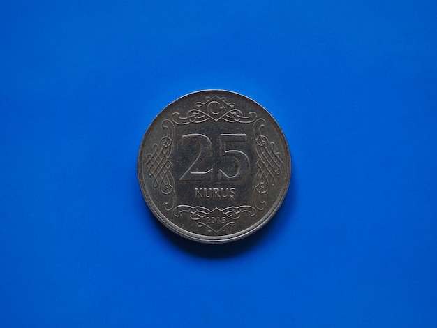 Fünfundzwanzig Cent-Münze, die Türkei über Blau