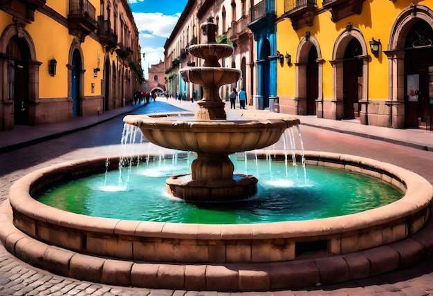 una fuente con agua corriendo por el centro de ella