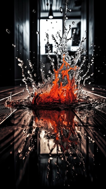 Foto una fuente de agua con un fuego saliendo de ella