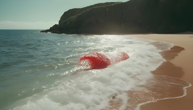 fuente de agua roja en el mar