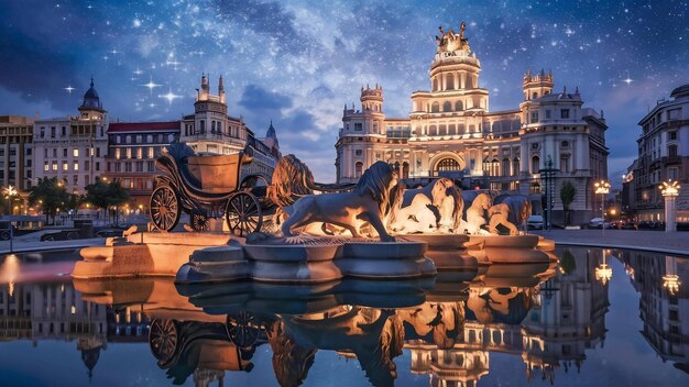 Foto la fuente de cibeles en la plaza de cibeles por la noche