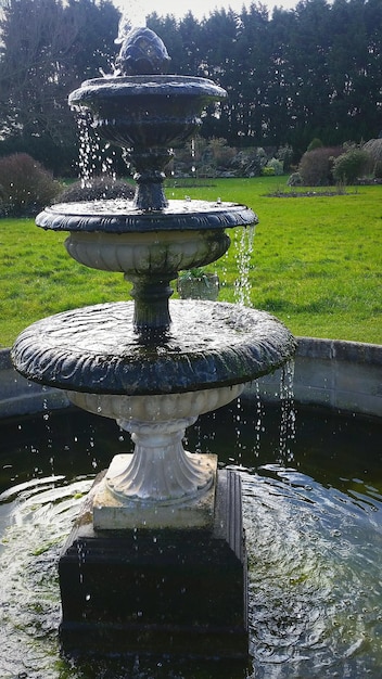 Fuente junto al campo de hierba en el parque