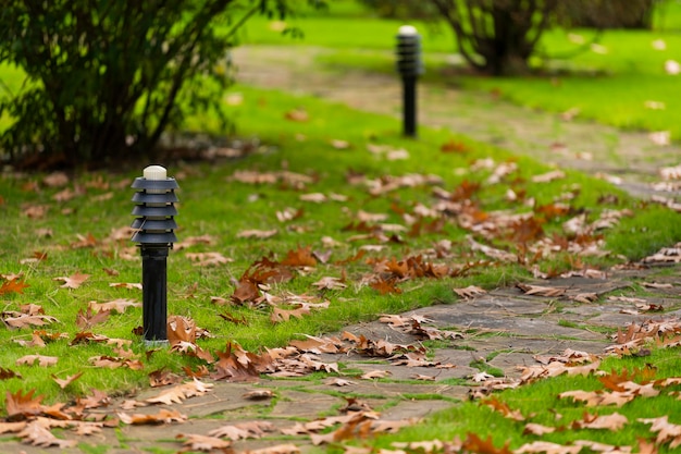 Fuente de luz moderna al aire libre en el jardín del diseño del paisaje.