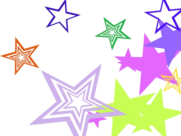 Fuente de objetos organizada a partir de pictogramas de estrellas brillantes al azar como fuegos artificiales