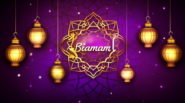 Fuente de oro Ramadan Kareem con árabe iluminado en 3D