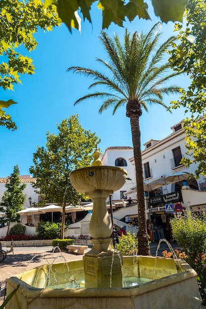 Una fuente y una palmera en la encantadora provincia de Málaga Andalucía