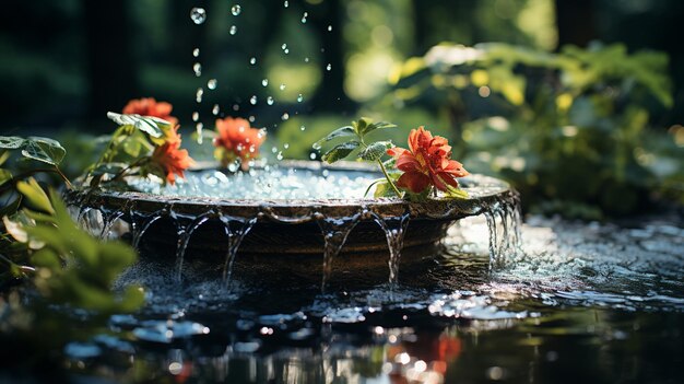 Foto fuente en el parque macro