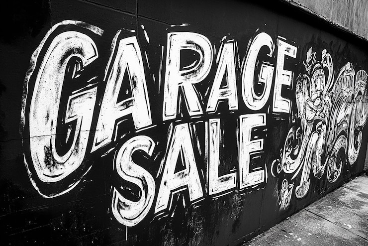 Foto fuentes de graffiti en blanco y negro con la palabra venta