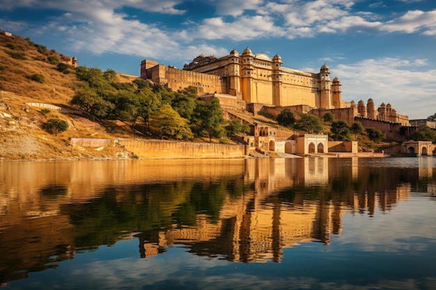 El Fuerte Amber en Jaipur Rajasthan India Fuerte Amber y el lago Maota Jaipur Rajasthan india Generado por IA