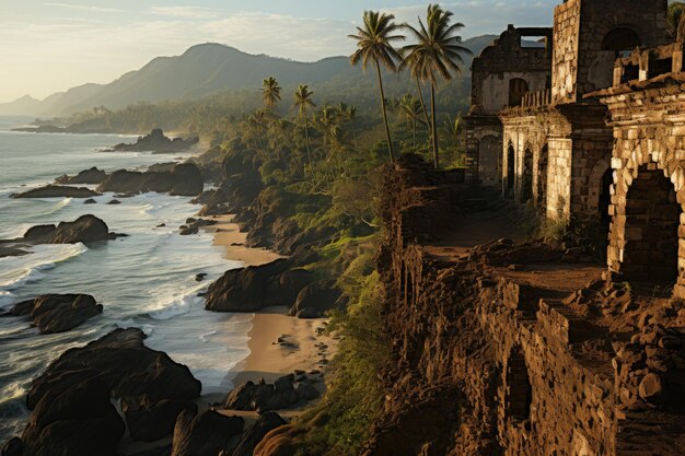 Fuerte Chapora al atardecer en Goa IA generativa