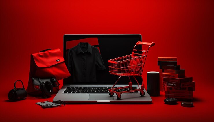 Foto fuerte imagen de comercio electrónico en rojo y negro