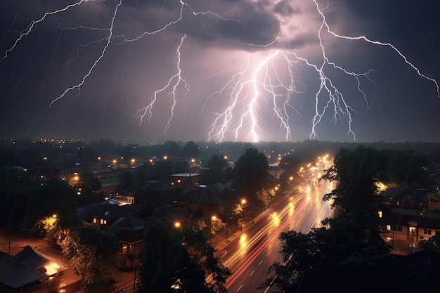 Una fuerte tormenta de lluvia con relámpagos